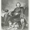 Portrait of Edward Gibbon Wakefield sitting with his three dogs